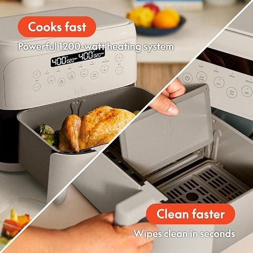 bella 4 Qt TriZone Air Fryer, EverGood™ Ceramic Nonstick Coating, Dual Basket Design w Removable Divider, Digital Touchscreen Control w 6 Preset Cooking Options, 1200 Watt, 3lb Capacity, Oatmilk thumbnail 6