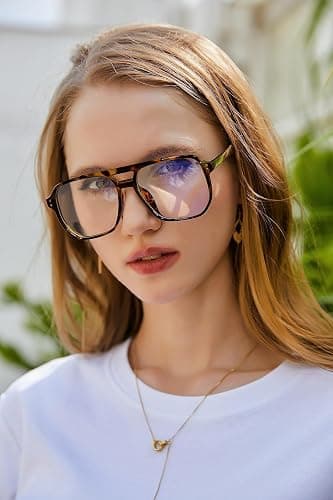 FEISEDY Blue Light Blocking Glasses Fake Nerd Clear Square Computer Lightweight Aviator Glasses Frame Oversized B2866 thumbnail 3