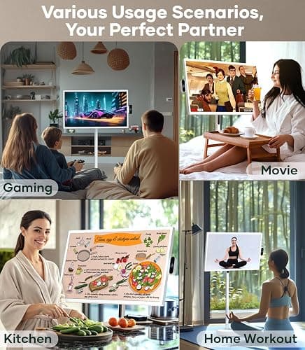 Cozyla Mate 32 Inch Mobile Portable TV Stand on Wheels Support Google Store Full Swivel Rotation Portable Touch Screen Monitor Built-in Battery Smart Rolling Tablet TV 4K Camera Remote Control White thumbnail 6