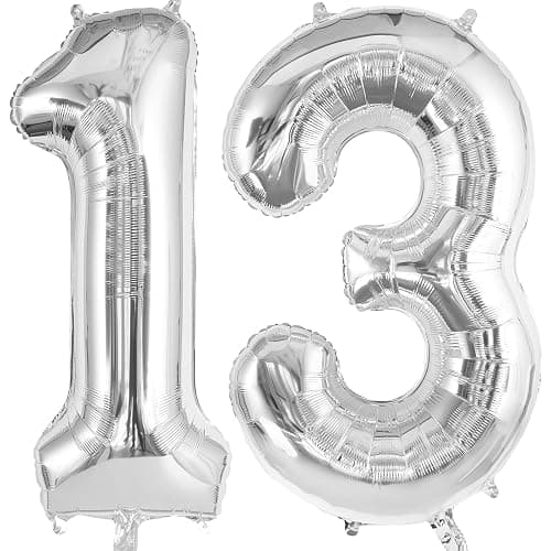 TOTAFAM 13 Balloon Numbers, Large 13 or 31 Foil Balloons, Big Number Balloon 40 Inch for 13th Birthday Anniversary Event Celebration Party Decorations Silver - Image 1