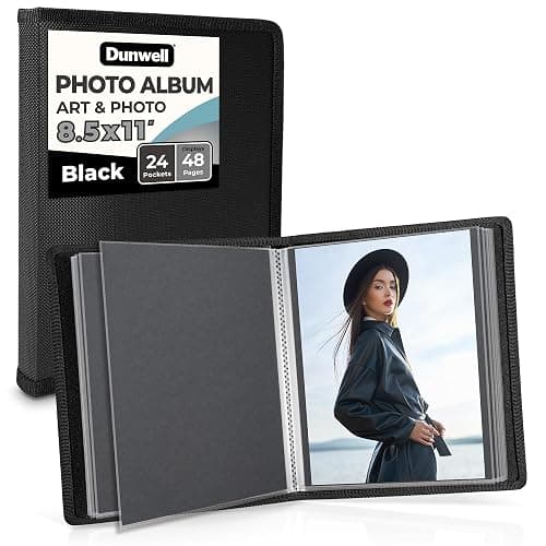 Dunwell Art Portfolio 8.5x11 Folder (Black), Mounting Paper, Portfolio Binder for Artwork, 8.5 x 11 Art Folder, 24 Pockets Display 48 Pages, Acid-Free Poly Presentation Book - Image 1