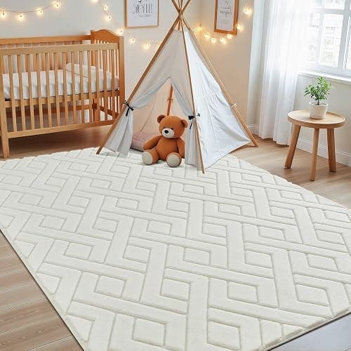 Macgace Ultra Soft Cream White Area Rug for Living Room, 5x7 Modern Geometric Shag Rugs with Nonslip Backing for Bedroom, Washable Fuzzy Carpet for Cozy Kids Girls Room Nursery thumbnail 3
