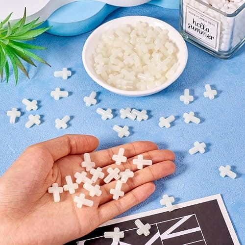 Magibeads 100Pcs Glow in the Dark Acrylic Cross Beads Crucifix Focal Beads White Cross Charms for Easter Pens Keychain Crafts DIY Jesus Bracelet Rosary Jewelry Making Supplies 16x12mm thumbnail 4