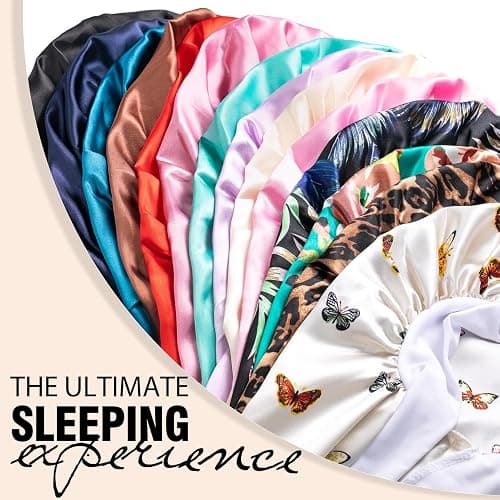 2Pcs Bonnets for Women Sleeping Braid Bonnet, Large Long Satin Silk Bonnet for Braids, Black Women Braid Bonnets with Stretchy Tie Band for Sleeping Extra Long (Pink & Leopard) thumbnail 7