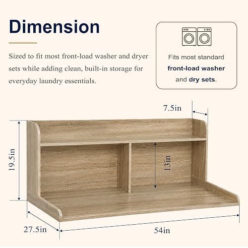 Royxen Washer Dryer Countertop with Extra Tall Shelf, 19" Height Washer and Dryer Topper, Laundry Countertop with Non-Slip Pads, Universal Fit for Laundry Room Organization, White Oak thumbnail 3