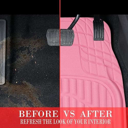 CAR PASS 4 Piece Leather Car Floor Mats -3D Cute Girly Waterproof All Weather Car Mat Full Set, Universal Trim to Fit & Anti-Slip Burr Bottom & Light Easy Clean for SUV Truck Auto Sedan Van(Pink) thumbnail 4
