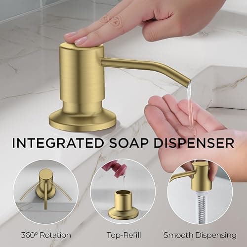 FORIOUS Gold Kitchen Faucet with Pull Down Sprayer, Modern Single Hole Kitchen Sink Faucet with Soap Dispenser, Deck Plate, Single Handle, High Arc Stainless Steel for RV Bar Farmhouse Laundry thumbnail 6