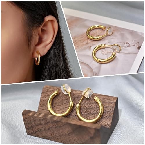 Yurielys Clip on Earrings for Women, 14K Real Gold Plated Non Pierced Hoop, Clip on Hoops for Non Pierced Ears Gold and White Gold thumbnail 4