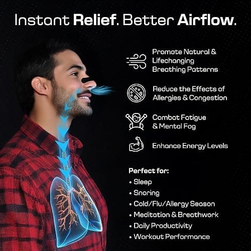 Nasal Strips for Snoring & Sleeping (60 PK) - Nose Strips for Breathing - Deviated Septum Tape & Sinus Congestion Relief for Adults - Improve Sleep Quality, Energy and Productivity, Lessen Snoring thumbnail 3