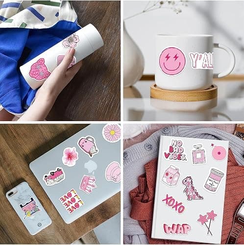 102 Pcs Preppy Stickers Vinyl Aesthetic Waterproof Stickers Adorable Decor Supplies Pink Party Suitable for Mobile Phone Computer Skateboard Water Bottle Suitcase Car etc thumbnail 7