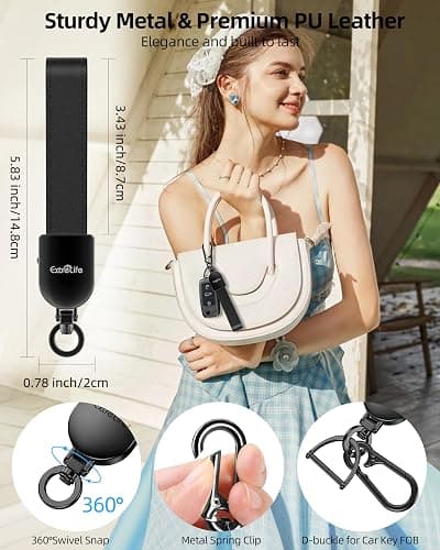 Keychain, Works with Apple Find My, Leather Key Chain with GPS Tracker | Car Keychain for Women and Men, Car Key Fob Holder, Anti-Lost Smart Keys Finder, Rechargeable, Black thumbnail 5