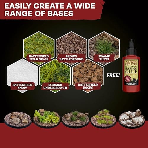 The Army Painter Battlefields Basing Set - Static Grass for Miniature Terrain Basing set - Static Grass & Free Basing Glue, Woodland Scenic Static Grass, Scenery Flocks - Master Quality Game Miniature thumbnail 4