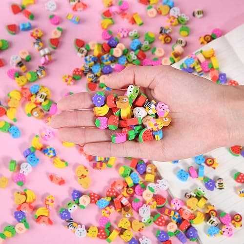 300 Pieces Mini Erasers for Kids, Bulk Small Animal Fruit Pencil Erasers Assortment for Home Rewards, School Supplies and Gift Filling thumbnail 7