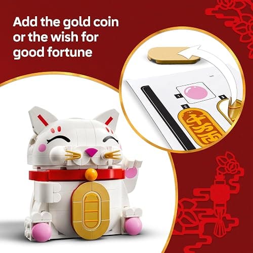 LEGO Lucky Cat - Building Set for Kids & Adults - Display Model Kit incl. an Animal Figure with a Waving Paw plus Gold Coin & Wish Decorations - Spring Festival Gift Idea - 40813 thumbnail 7