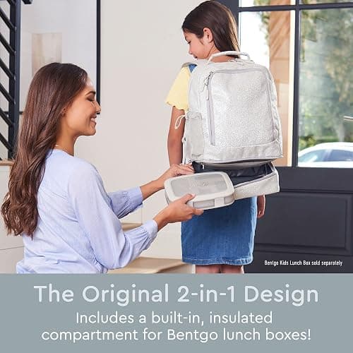 Bentgo Kids 2-in-1 Backpack & Insulated Lunch Bag - Glitter Designed 16” Backpack for School & Travel -, Durable, Water Resistant, Padded, & Large Compartments (Glitter Edition - Silver) thumbnail 2