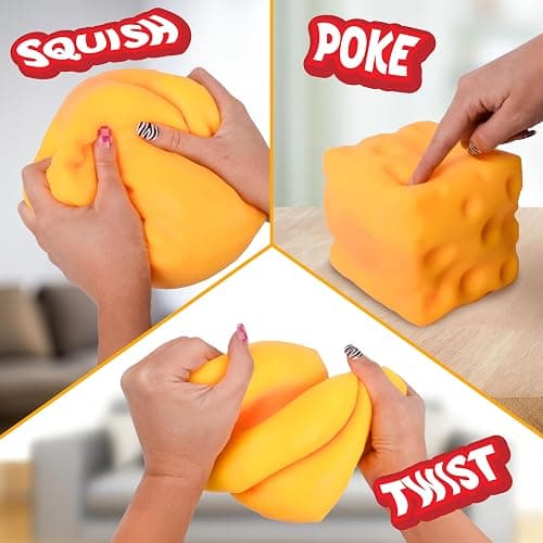 Extra Large Squishy Squeeze Cheese Block, Gag Gifts Funny Adult, 4.25 Inch Giant Stress Ball, Fidget Sensory Toy for Kids thumbnail 4
