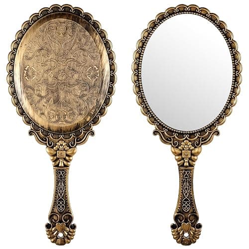 Vintage-Handspiegel Mit Griff, Eleganter Schminkspiegel, Tragbarer Reise-Handspiegel Aus Kunststoff Für Damen, Ideal Für Make-Up Auf Reisen, Partys Und Als Schreibtischaccessoire, Bronze - Image 1
