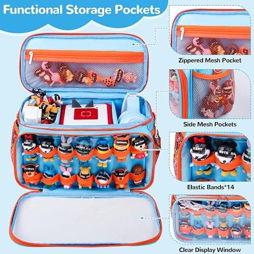 ahzske Carrying Case Compatible with Tonies Box with Clear Front Window, Large Storage Bag with 14 Elastic Bands for Tonies Figures Characters, Travel Organizer Case for Tonie Accessories (Blue) thumbnail 2