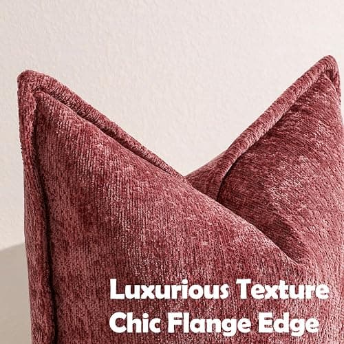 DEZENE Pack of 2 Burgundy Fall Decorative Throw Pillow Covers 18x18 Cozy Soft Chenille Accent Vintage Square Couch Pillow Covers for Home Decor Bed Sofa Living Room thumbnail 2