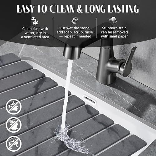 Large Stone Dish Drying Mats for Kitchen Counter, 24"(L)×16"(W) Marble, Drying Collapsible Dish Drying Mat, Eco-Friendly Absorbent Diatomaceous Earth Mats for Dishes Bottles Cups - Dark Grey thumbnail 4
