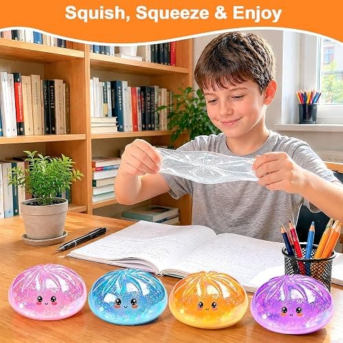 Glitter Dumpling Squishy Toy, Stretchable Squishies Dumpling Squeeze Stress Balls with Food Steaming Box, Fidget Squishy Squeeze Toys for Holiday & Birthday Gifts (White) thumbnail 6