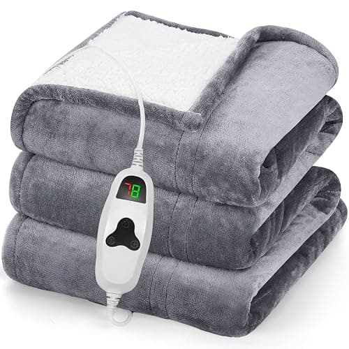 greenoak Heated Blanket Electric Throw, Soft Fleece Heating Blanket with 10 Heat Levels, 8 Hours Auto-Off, Christmas Gifts for Grandma/Seniors/Mom, Misty Grey, 50"X60" - Image 1