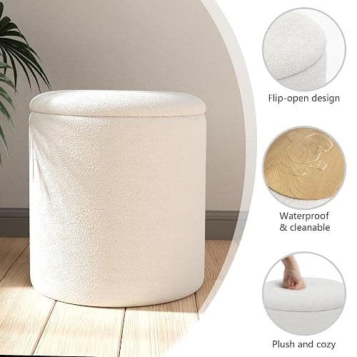 Ottoman Poufs with Storage,Soft Upholstered Vanity Stool,Multifunctional Ottomans Coffee Table Padded Seat Foot Rest for Living (White M) thumbnail 8