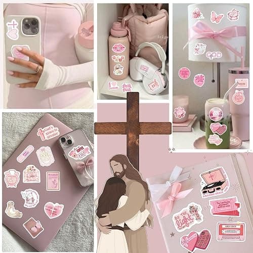 Pink Bible Verse Stickers for Christian Christmas Gift for Girl Women Inspirational Jesus Qoute Praise God Religious Decoration Party Favors Motivational thumbnail 8
