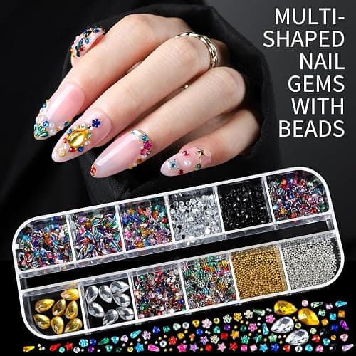 Teenitor Nail Rhinestones Nail Art Tools with 15 Sheets Gold Nail Art Stickers, 6 Boxes of Nail Charms Nail Gems Nail Pearls Nail Jewels thumbnail 2