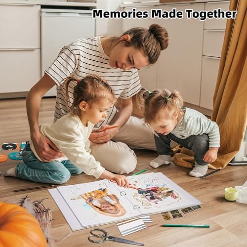 Vienrose Photo Album Scrapbook, 3 Ring 12" x 12" Linen Cover Kraft Paper Memory Book with 50 Sheets 100 Pages, Scrapbook Set for Wedding, Anniversary, Family, Travel, Beige thumbnail 2