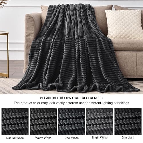 BEDELITE Fleece Blanket Queen Size – 3D Ribbed Jacquard Soft and Warm Decorative Fuzzy Blankets – Cozy, Fluffy, Plush Lightweight Throw Blankets for Couch, Bed, Sofa(Black, 90x90 inches) thumbnail 9