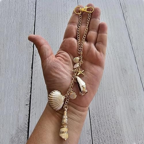 Sea Shells Car Decor,Cute Coastal Hanging Charm for Rear View Mirror, Boho Beach Themed Car Accessories,Hand-Made Starfish Conchas Aesthetic Ornament Pendant for Women - Gold thumbnail 5