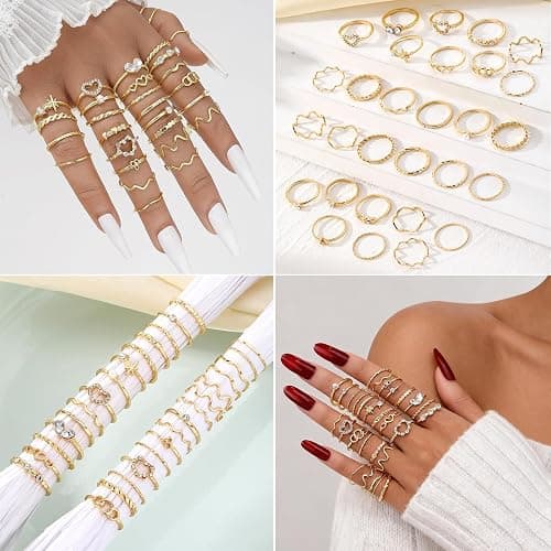 CHICUTIE Gold Knuckle Rings Set For Women Stackable Joint Finger Midi Rings Dainty Cubic Crystal Zirconia Simple Hollow Twist Cute Rings Pack Jewelry Gift thumbnail 5