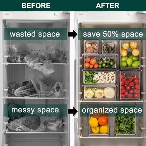 LALASTAR 2 Pack Fridge Organizer with Pull-out Drawer, Stackable Freezer Organizer Bin, Pantry Organization and Storage, BPA Free, 3.17QT thumbnail 3