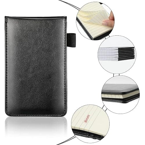 Outus 10 Pcs Mini Pocket Notepad Holder Set Included Small Leather Pocket Notebook Holder with 50 Lined Sheets, Metal Pen, 8 Pcs 3 x 5 Inch Memo Book Refills, 30 Lined Paper Per Note Pad (Black) thumbnail 5