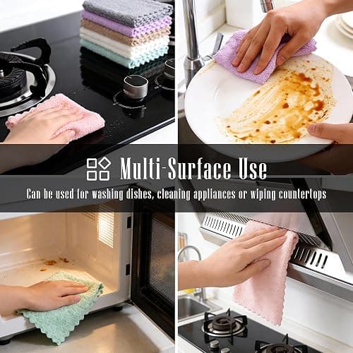24 Pack Kitchen Dishcloths - Does Not Shed Fluff - Reusable Dish Towels, Dish cloths, Super Absorbent Coral Fleece Cleaning Cloths, Nonstick Oil Washable Fast Drying, 7 x 9 Inch (Multicolor) thumbnail 7