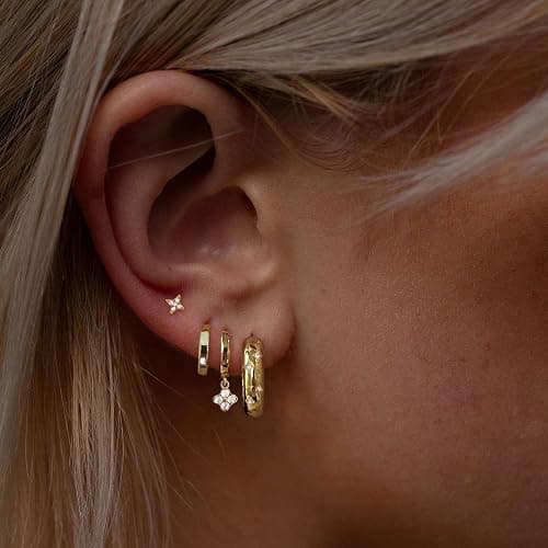 Voduim Earring Stacks for Women,Dainty 14k Gold Plated Chain Earrings Set Hypoallergenic Cute Small Huggie Hoop Earrings for Women Trendy Fashion Dangle Drop Earrings Summer Prom Jewelry Set thumbnail 3
