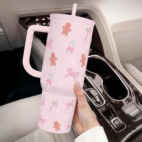 Christmas Theme 40oz Slider Tumbler with Handle and Straw - Insulated Stainless Steel Travel Coffee Mug for Women Girls, Gift for Birthday Xmas thumbnail 7
