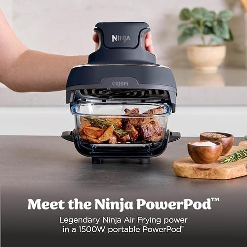 Ninja Crispi 4-in-1 Portable Glass Air Fryer Cooking System, 1500W, 4QT & 6-Cup TempWare Glass Containers with Storage Lids, Microwave, Freezer & Dishwasher Safe, Cyberspace Gray, FN101GY thumbnail 4