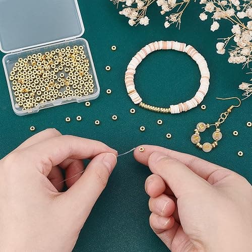 PH PandaHall 240pcs 18K Gold Disc Sapcer Beads, 4mm Flat Round Beads Heishi Rondelle Bead Solid Brass Bead Metal Spacers for Summer Stackable Necklace Bracelet Jewelry Making thumbnail 5