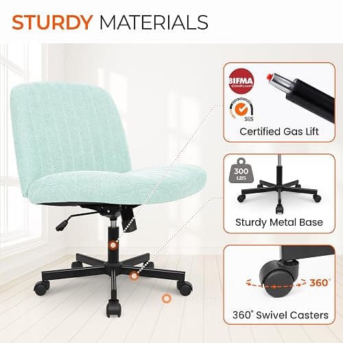 Orange Factory Criss Cross Chair Wheels Wide Cross Legged Office Desk Vanity Chair Comfy Fabric Armless Adjustable Swivel for Home Computer Task (Mint) thumbnail 5