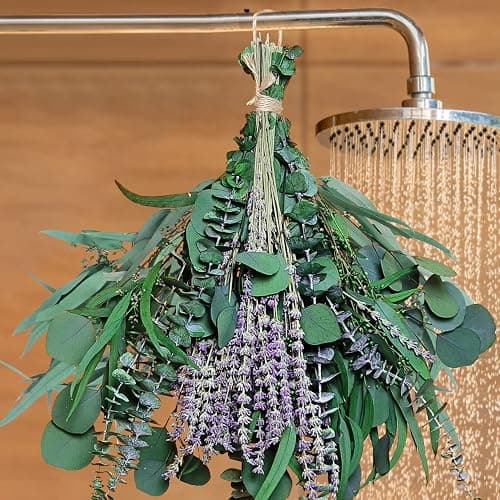 52 PCS Mix Dried Eucalyptus & Lavender Flowers Bundles for Shower, 17'' Natural Real Hanging Silver Dollar Eucalyptus Leaves Stems, Fragrance Fresh Plants Home Bathroom Decor (52pcs) - Image 1