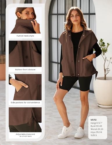 GTLIAE Womens Sherpa Fleece Vest Oversized Sleeveless Jacket Casual Outerwear Gilet with Pockets thumbnail 4