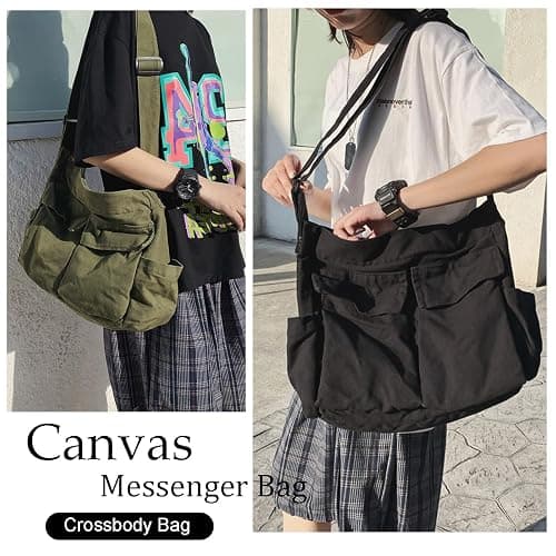 KlaOYer Canvas Messenger Bag Large Hobo Bag Crossbody Shoulder Bag Tote Bag with Pocket for Women and Men thumbnail 2
