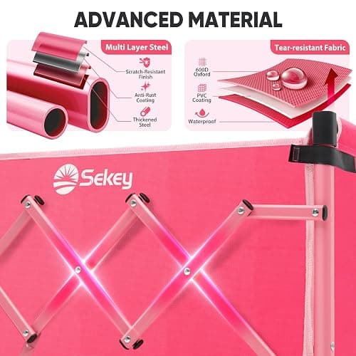 Heavy Duty Wagon with Big Wheels, Foldable Cart with 220LBS Capacity, Utility Lightweight Wagon, Collapsible Grocery Shopping Cart for Camping Sports & Holiday. Pink thumbnail 7