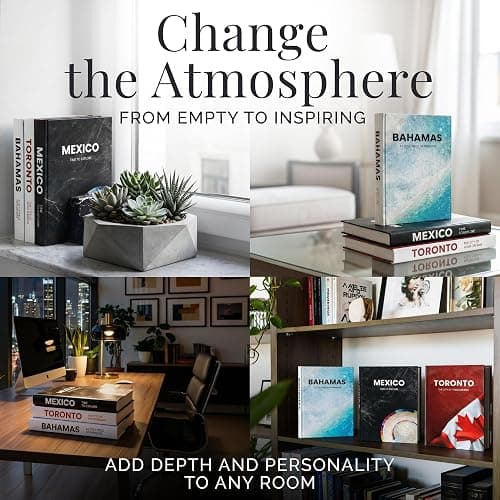 DJUNTU Decorative Books for Home Decor - Stacked Book Decorations for Living Room, Coffee or Console Table, Shelves - Faux Book Cover with 384 Blank Pages - Toronto, Mexico, Bahamas Designs - Set of 3 thumbnail 7
