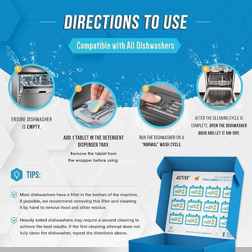 Dishwasher Cleaner And Deodorizer Tablets - 24 Pack Deep Cleaning Descaler Pods for Dish Washer Machine, Heavy Duty, Septic Safe, Natural Limescale Remover, Calcium, Odor, Smell - 12 Month Supply - Fresh Dishwasher Cleaner Tablets thumbnail 4