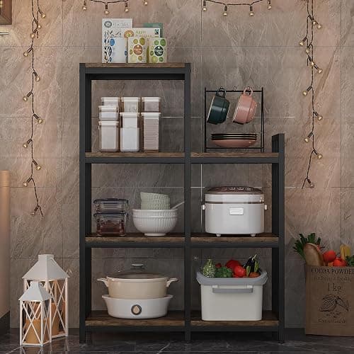 jarrvz 6-Tier Kitchen Bakers Rack, Freestanding Mini Fridge Stand Height Adjustable Bakers Rack with Storage, Sturdy Microwave Stand with Storage, Mini Fridge, Coffee Bar for Living Room Rustic Brown thumbnail 7
