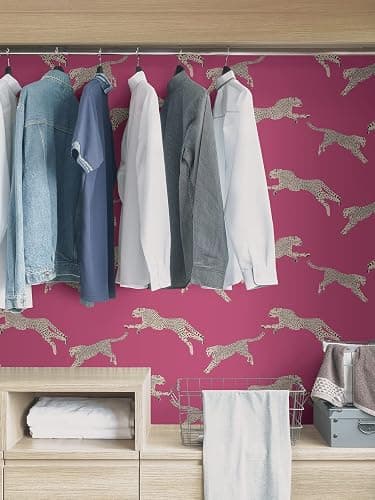 Brewster Scalamandre Bubblegum Leaping Cheetah Peel and Stick Wallpaper, Pink Cheetah Animal Print Removable Contact Paper for Walls, Self Adhesive Wall Covering for Bedroom Living Room Accent Wall thumbnail 5