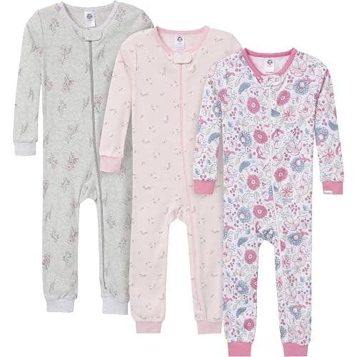 Gerber baby-girls 3-pack Snug Fit Footless One-piece Cotton Pajamas - Image 1